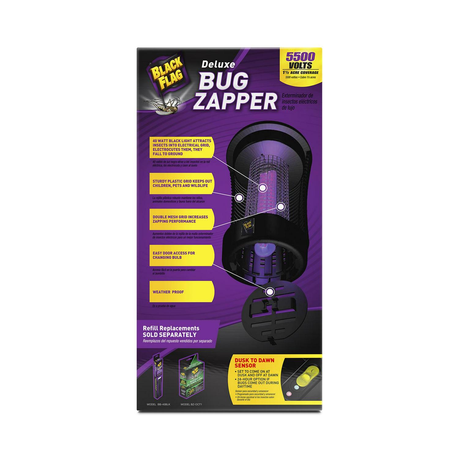 Black Flag 5500 Volt Deluxe 40 Watt Electronic Insect Killer Bug Zapper 15 Acre Coverage Black  Crowdfused