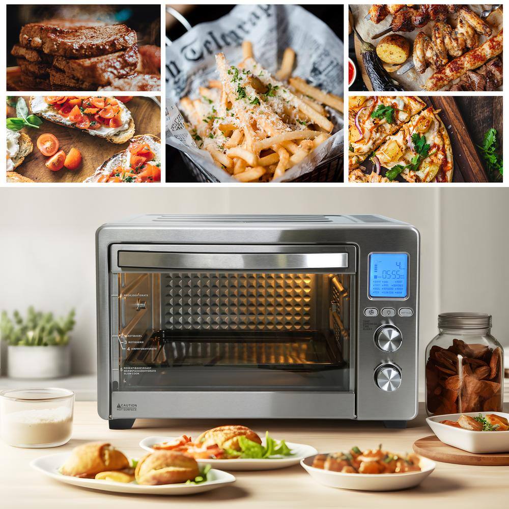 34 qt 1750W 6 Slice Black and Stainless Steel Air Fryer Toaster Oven 12 Cook Modes with LCD Digital Screen BA7RQQHD4000B78