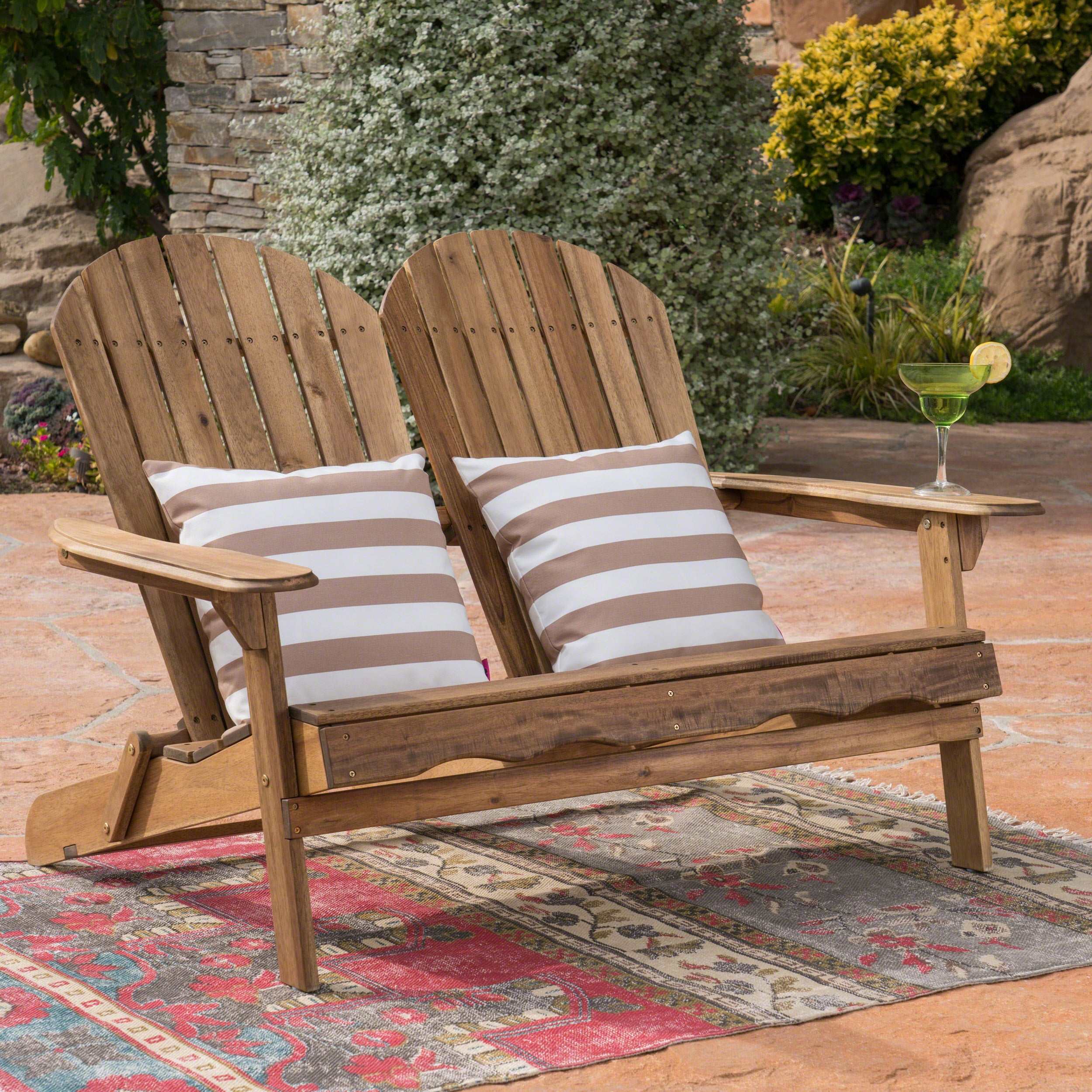 Vivian Outdoor Acacia Wood Adirondack Loveseat