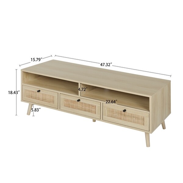 JASIWAY Modern TV Stand with Rattan Door， Natural