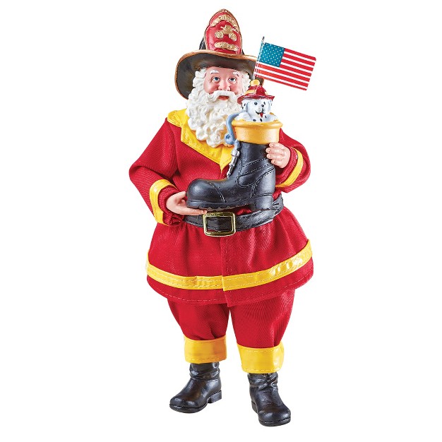 Collections Etc Firefighter Santa Claus Tabletop Decoration 4 75 X 3 5 X 11