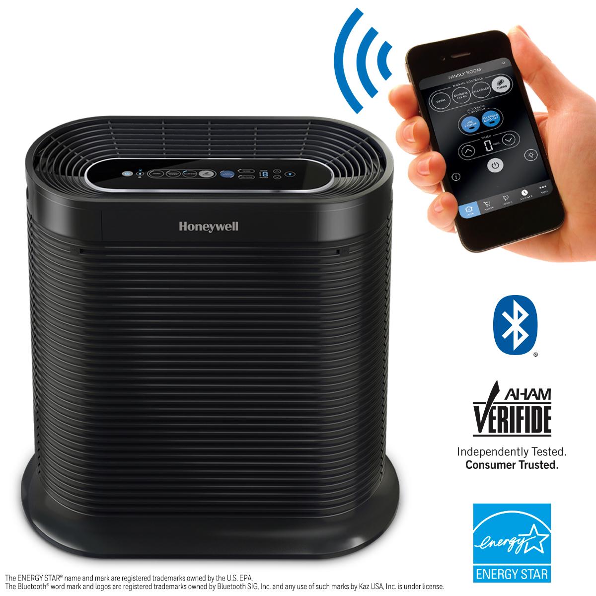 Honeywell HEPA Air Purifier， Bluetooth Smart for Extra Large Rooms (465 sq.ft)， HPA8350B， Black