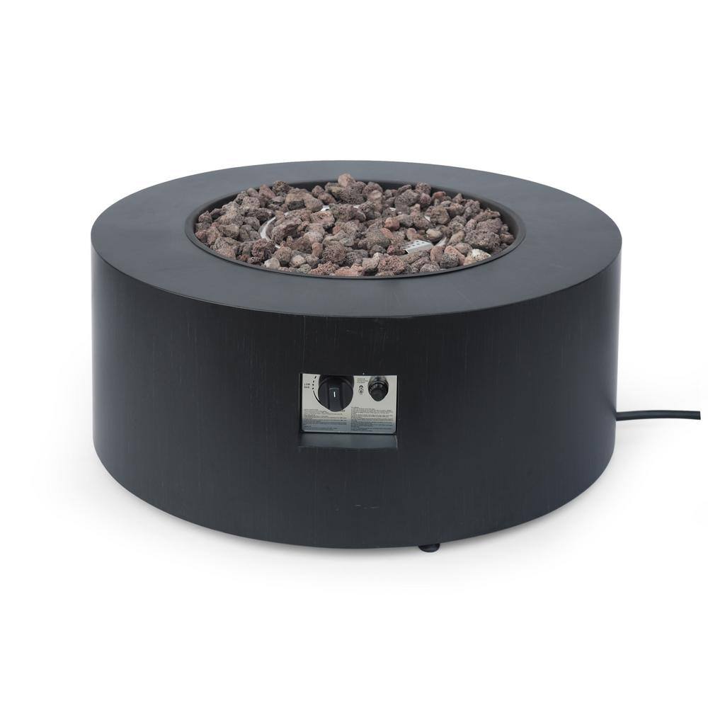 Noble House Wellington 15.25 in. x 19.75 in. Round Concrete Propane Fire Pit in Dark Grey with Tank Holder 70379