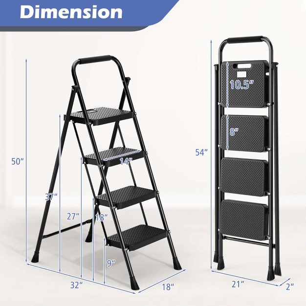 Costway Folding Step Ladder Portable 4 Step Ladder With Safety Handrails amp Anti slip Pedals