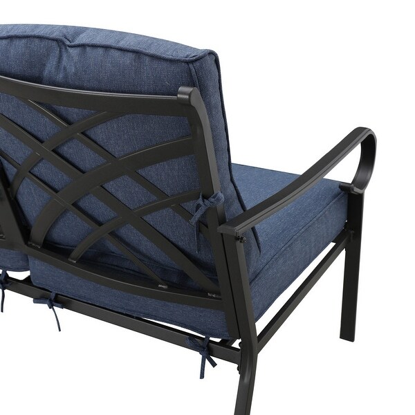 Patio Festival Outdoor Metal Chair with Blue Cushions (2Pack)