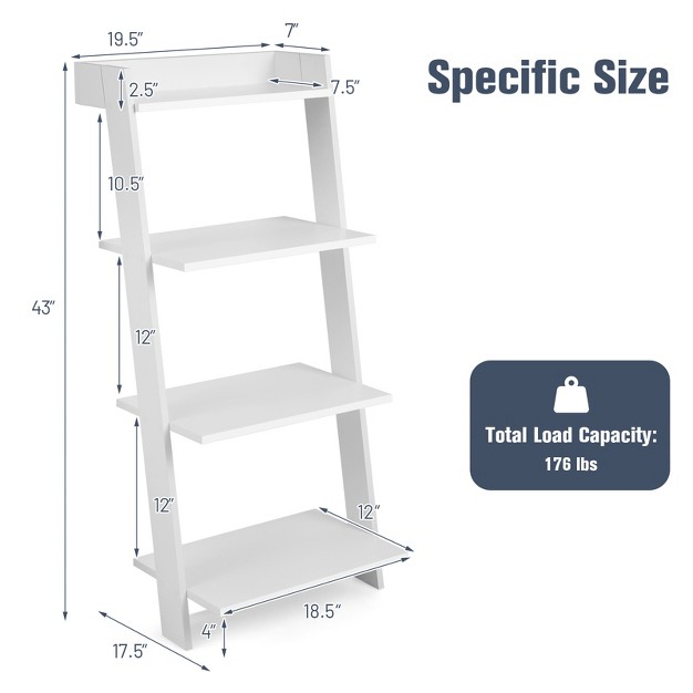 Tangkula 4 tier Ladder Shelf 43 Tall Wooden Leaning Bookshelf Display Rack Modern Shelving Stand With Anti tipping Device