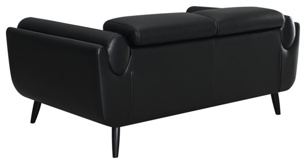 Coaster Shania Faux Leather Track Arms Loveseat with Tapered Legs in Black   Midcentury   Loveseats   by Homesquare  Houzz