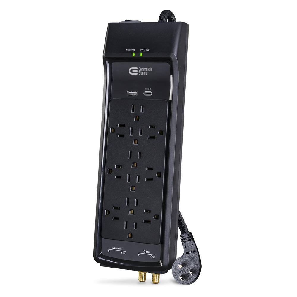 Commercial Electric 15 ft. 12-Outlet Surge Protector Braided Cord in Black HDC1215NUC