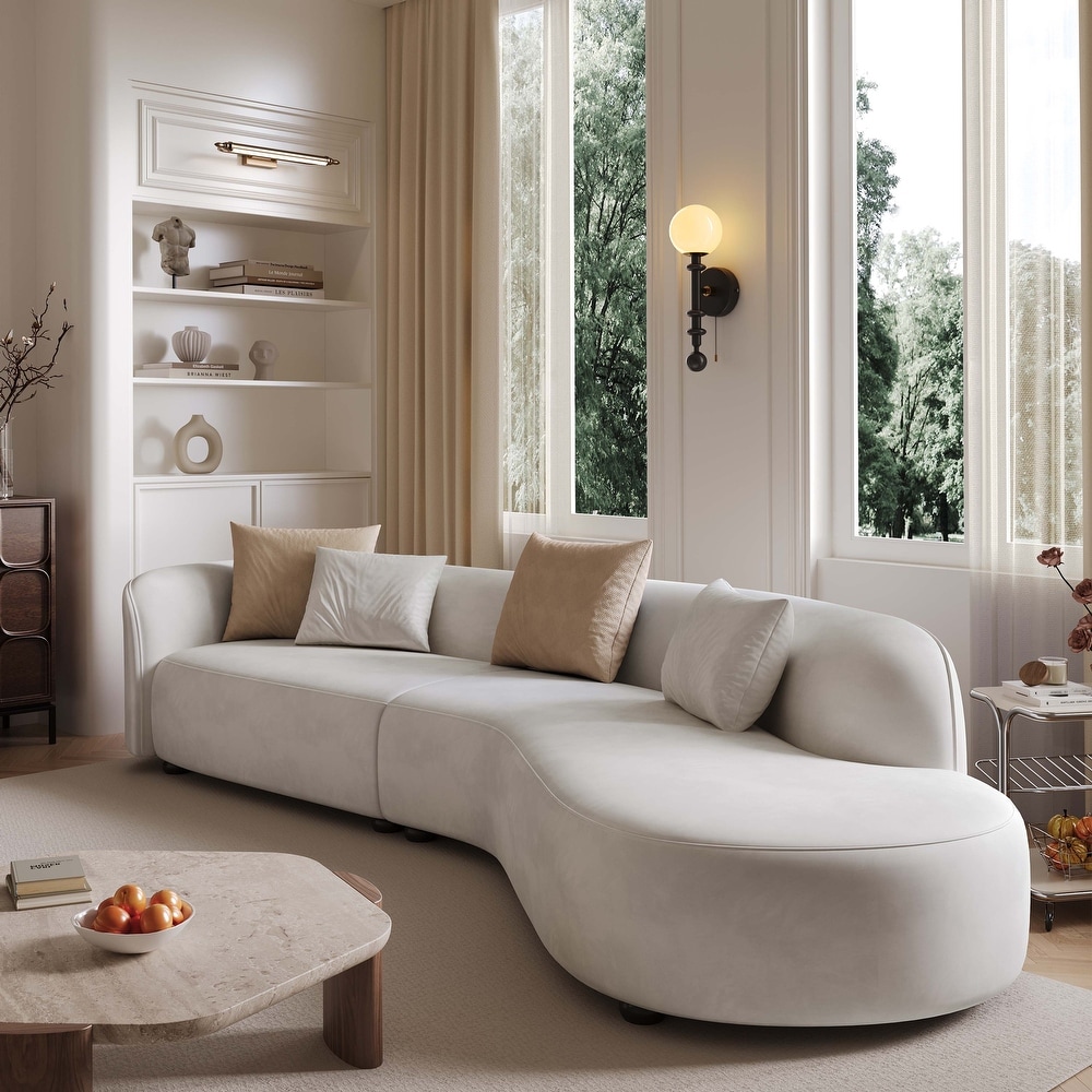 Modern 131in Curved Sofa for the Living Room Sofa Bed Sleeper Sofa Comfy Lounge Sofa White Sofa