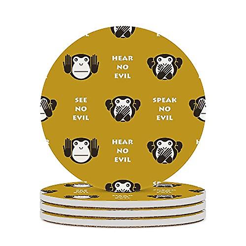 Round Drink Coasters 6 Pcs Monkeys Head Absorbent Ceramic Coaster With Cork Base For Coffee Cups Housewarming Gift For Home Decor