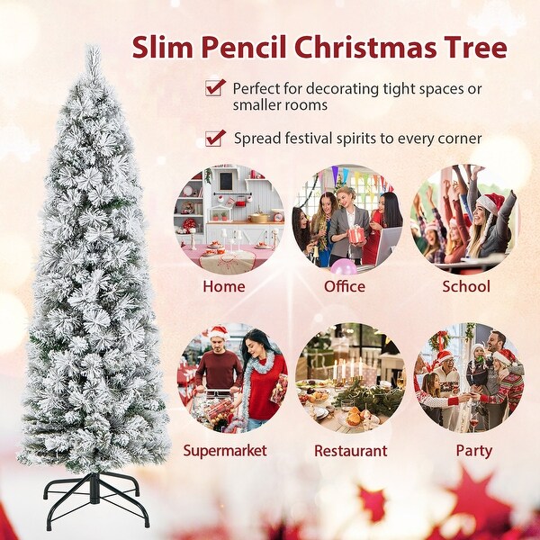 Gymax 4.5/6/7 FT PreLit Artificial Christmas Tree Slim Pencil Xmas