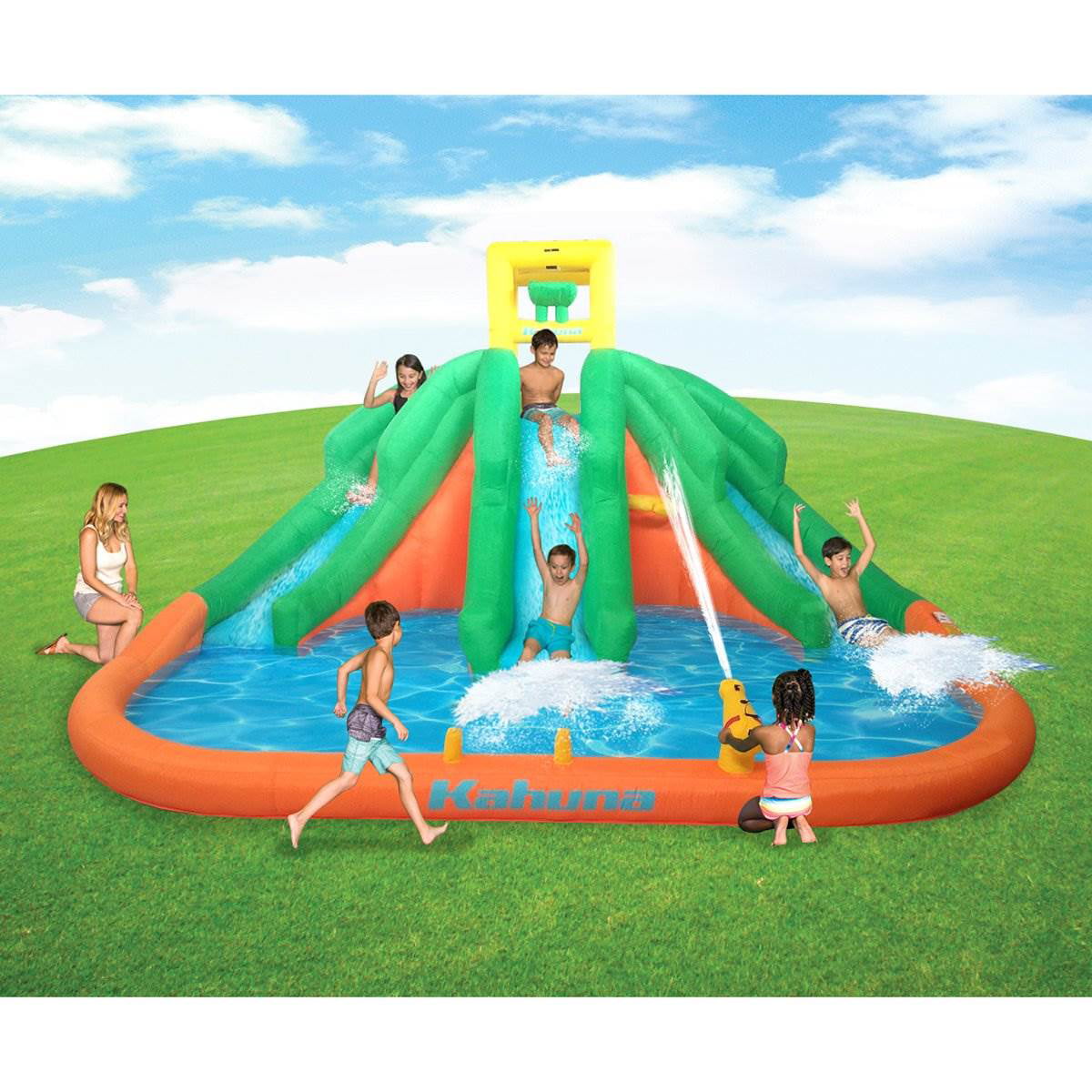 Kahuna Triple Monster Big Inflatable Backyard Slide Water Park w/ Slide (6 Pack)