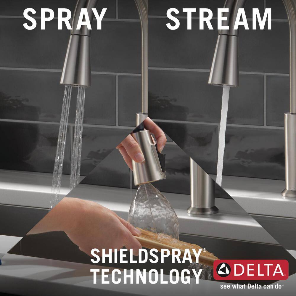 Delta Emery Single-Handle Pull-Down Sprayer Kitchen Faucet with ShieldSpray and Soap Dispenser in SpotShield Stainless Steel 19805Z-SPSD-DST