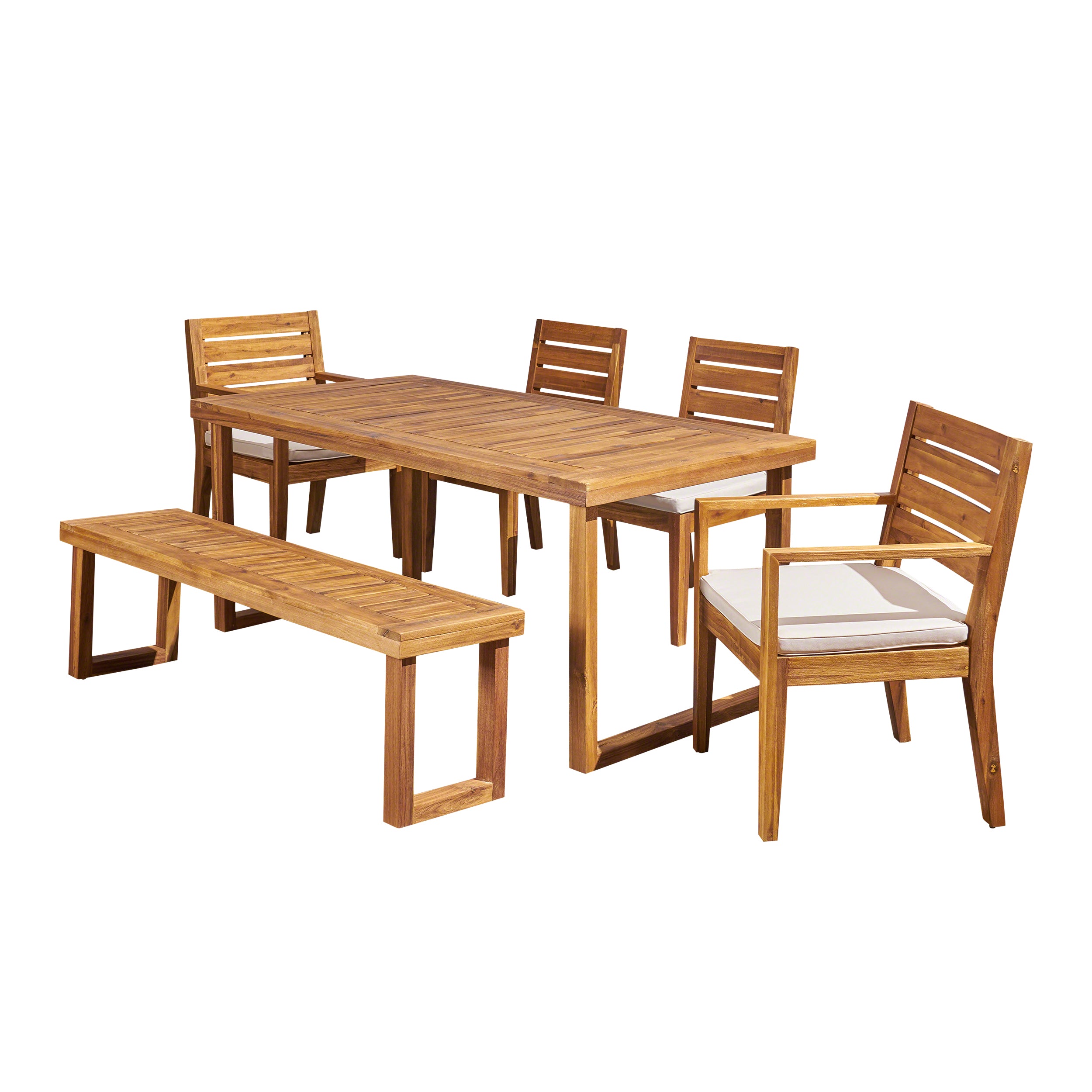 Eric Outdoor 6-Seater Acacia Wood Dining Set with Bench