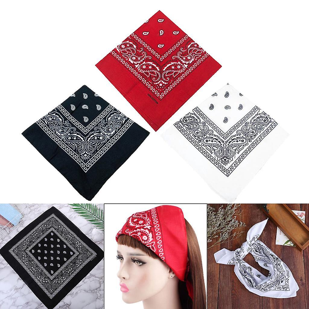 3 Pieces Women Men Cotton Double Sided Paisley Bandana Scarf Biker Head Wrap