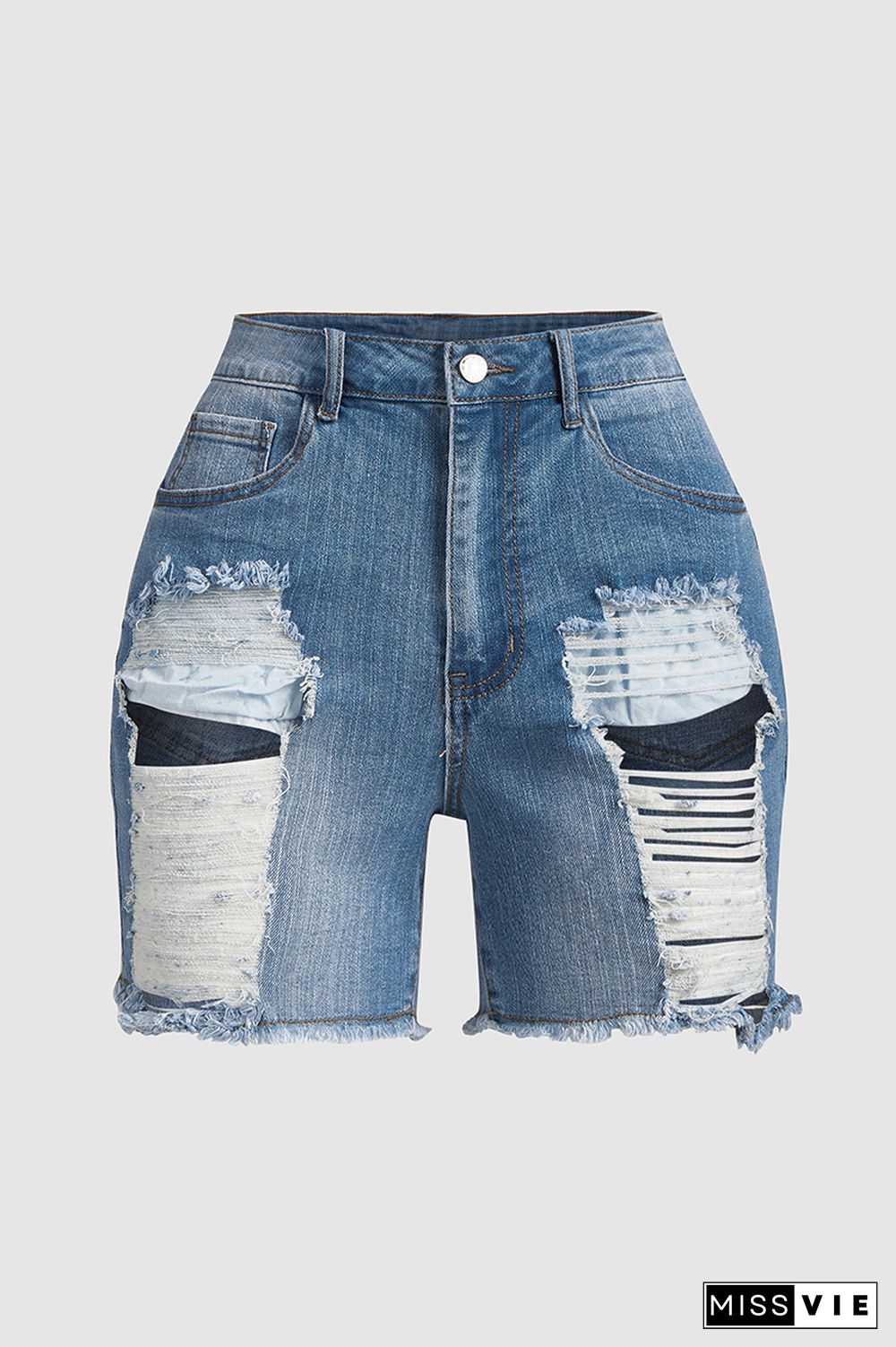 Distressed Raw Hem Denim Shorts