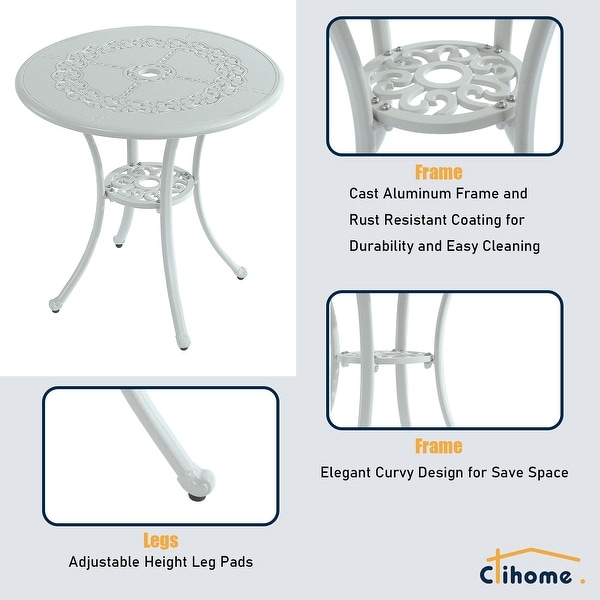 Clihome 3Piece Outdoor Cast Aluminum Bistro Set with Umbrella Hole