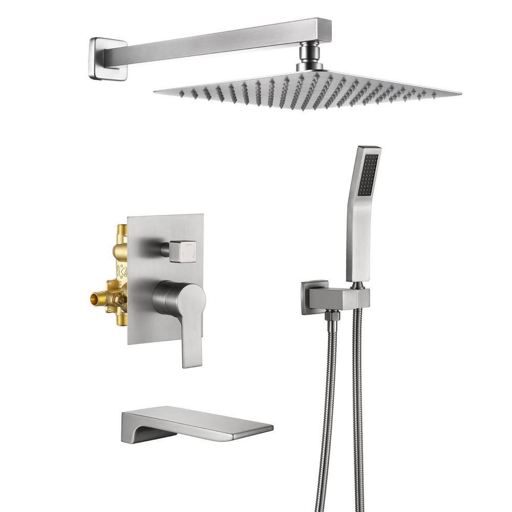 Satico Single Handle 1-Spray Tub and Shower Faucet Handheld Shower Combo with 10 in. Shower Head in Brushed Nickel SS88002DA