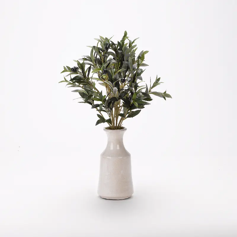 Faux Olive Spray Arrangement in White Ceramic Planter