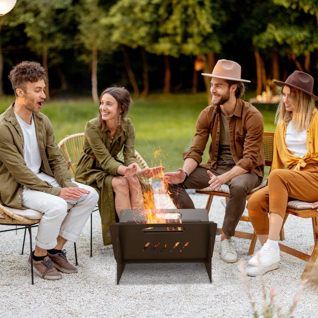 Outsunny 3 in 1 Portable Fire Pit Stove Coffee Table With Carrying Bag Quick Assembly Wood Burning Firepit Black