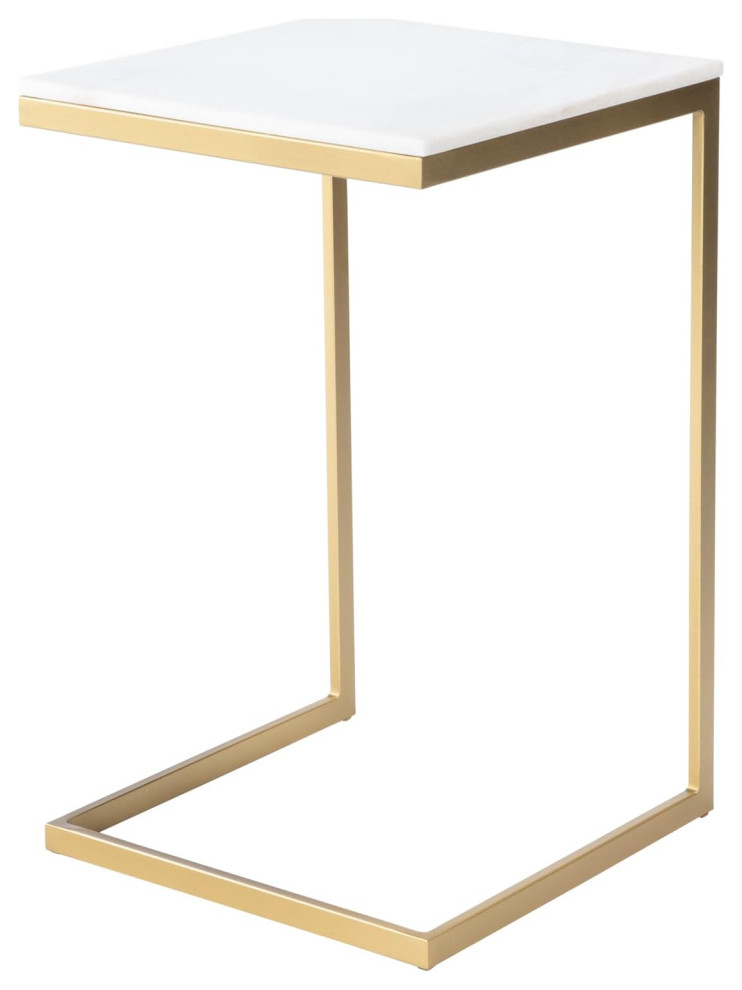 Modern End Table  C Shaped Frame With Golden Finish  ampSquare White Marble Top   Modern   Side Tables And End Tables   by Decor Love  Houzz