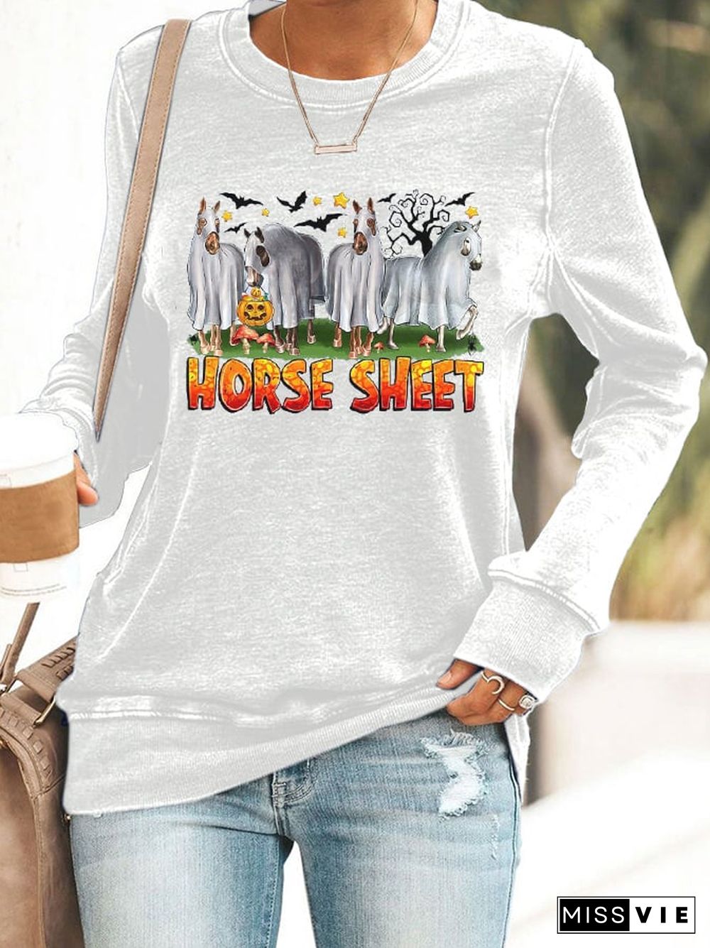 Women's Halloween Horse Sheet Printed Casual Sweatshirt