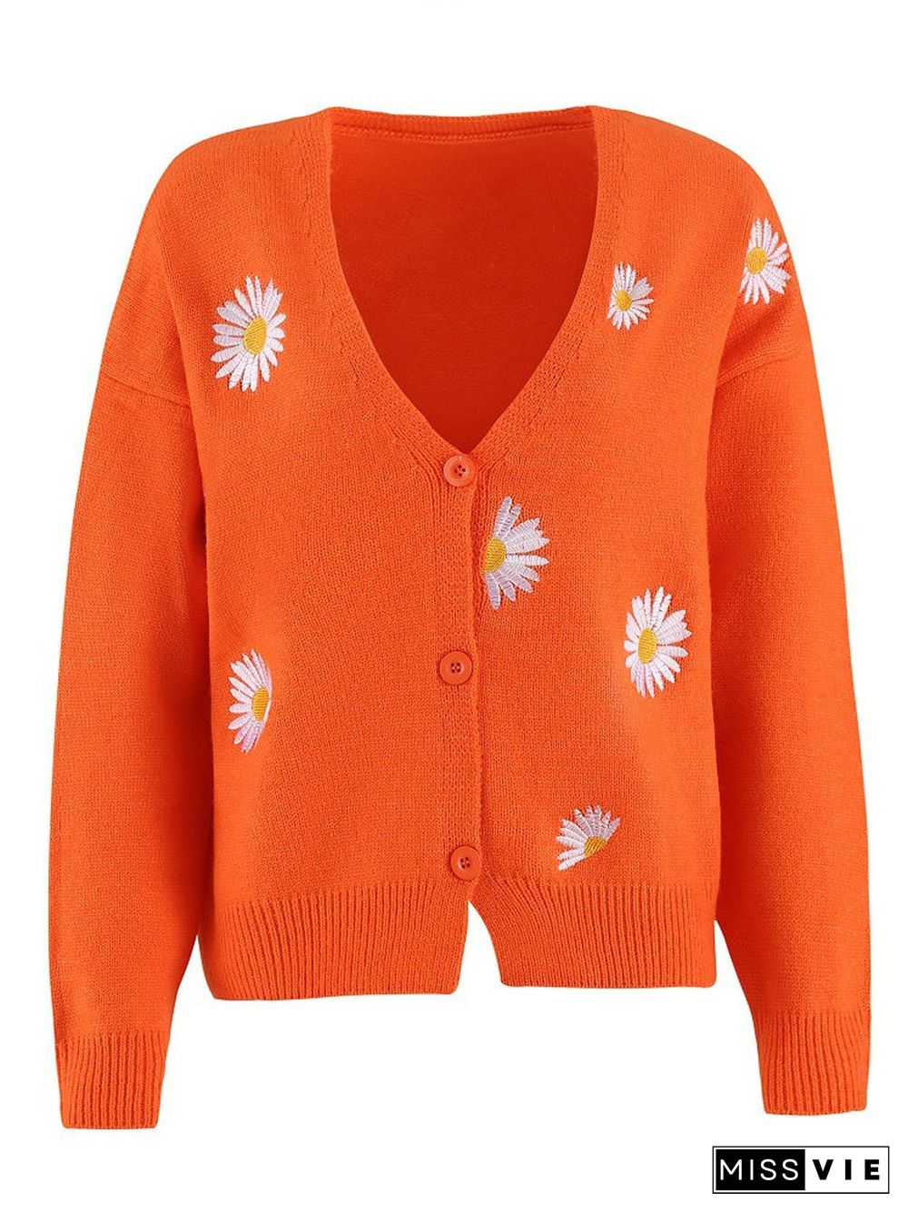 Women's V-neck Floral Embroidery Cardigan Jacket Coat