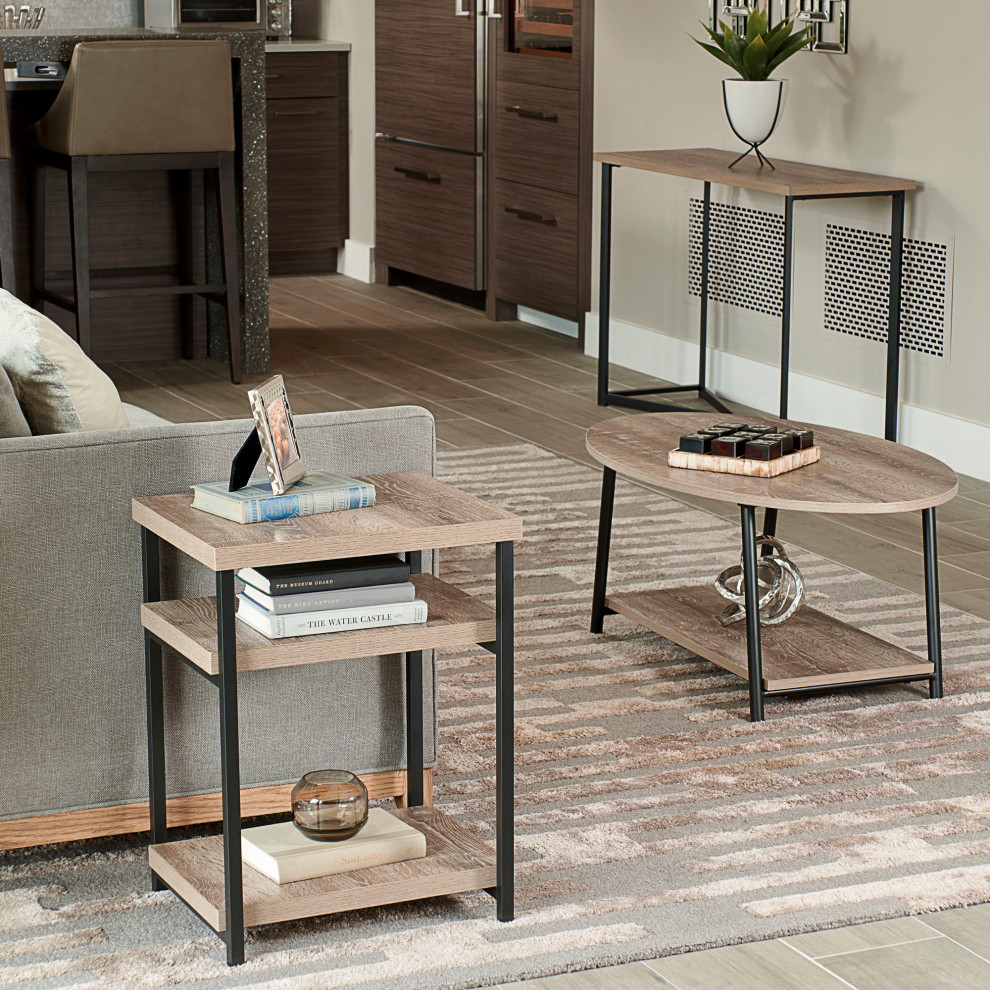 Jamestown Console Sofa Table Ashwood Rustic Wood Grain and Black Metal   Industrial   Side Tables And End Tables   by Household Essentials  Houzz