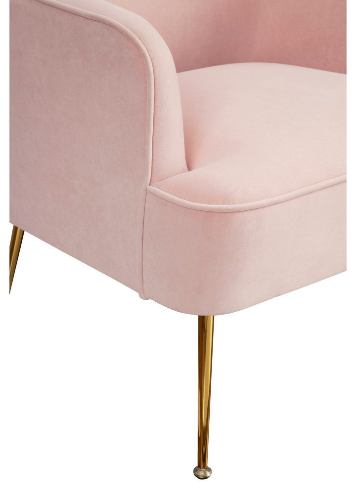 Benzara BM261858 Accent Chair With T Cushioned Seat and Metal Legs  Pink   Midcentury   Armchairs And Accent Chairs   by VirVentures  Houzz