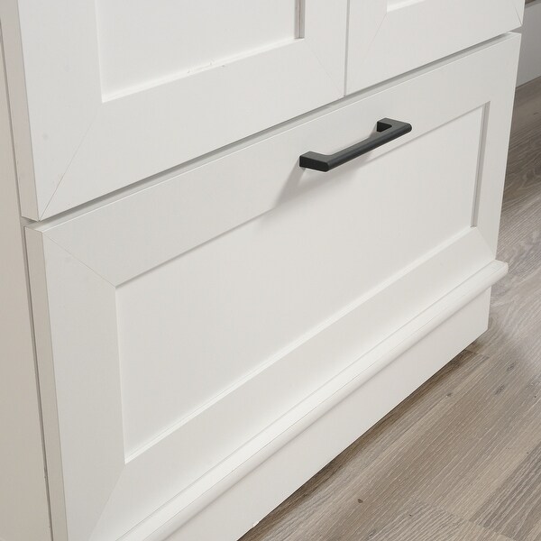 Wood Wardrobe with Drawer and Adjustable Base Level in White - - 36787133