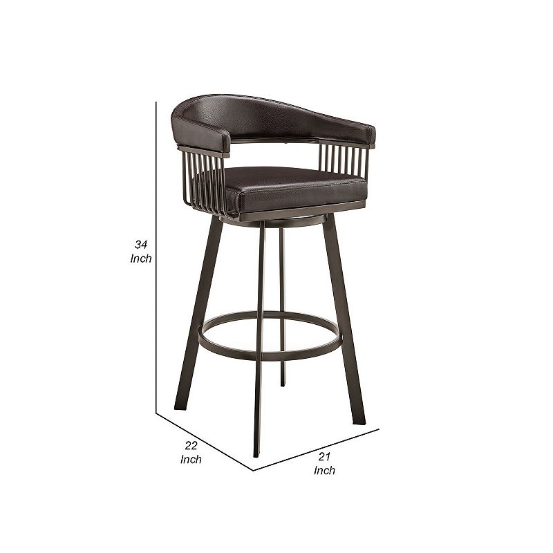 Oliver 26 Inch Modern Counter Stool， Vegan Faux Leather， Swivel， Dark Brown