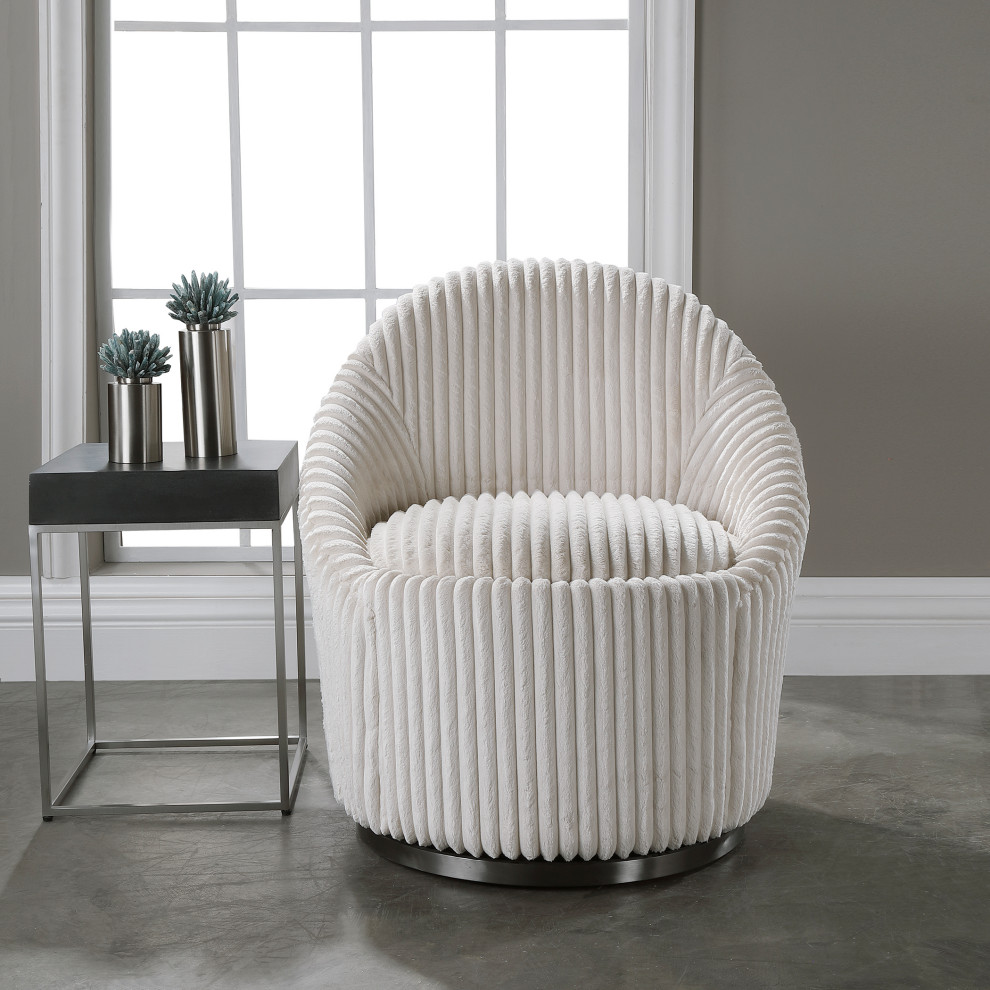 Uttermost Crue White Swivel Chair   Contemporary   Armchairs And Accent Chairs   by HedgeApple  Houzz