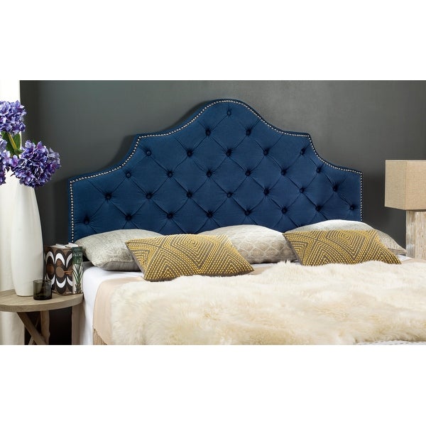 SAFAVIEH Arebelle Steel Blue Upholstered Tufted Headboard - Silver Nailhead (King) - - 12014924