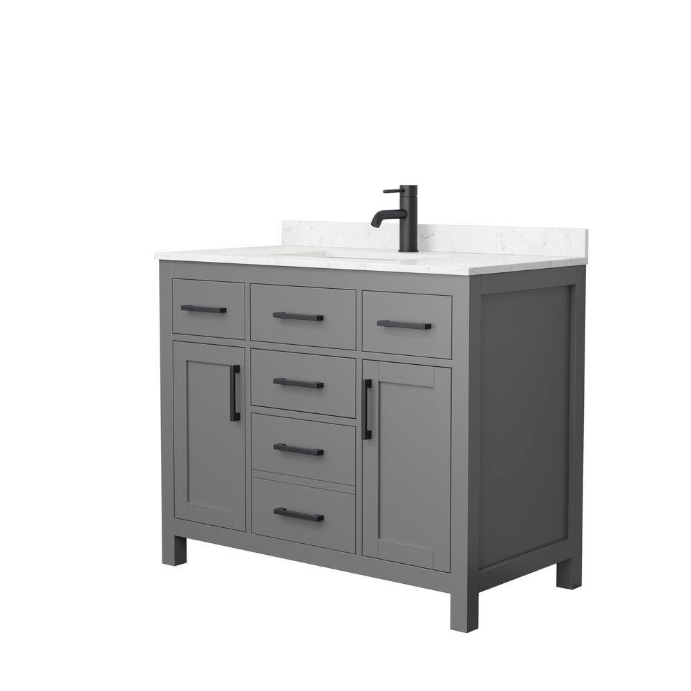 Wyndham Collection Beckett 42 in. W x 22 in. D x 35 in. H Single Sink Bathroom Vanity in Dark Gray with Carrara Cultured Marble Top WCG242442SGBCCUNSMXX