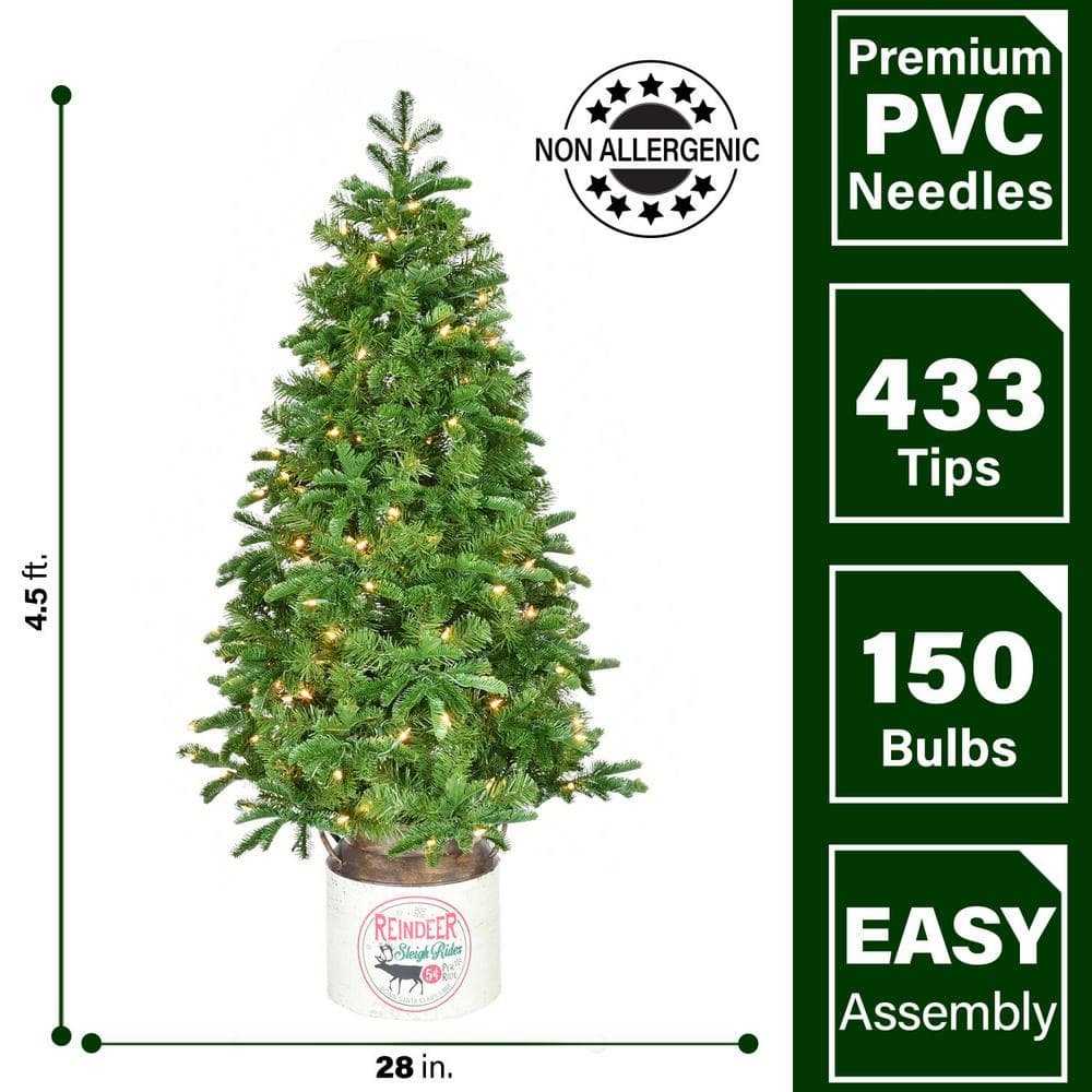 4.5-Ft. Porch Tree in Reindeer Pot with Warm White LED Lights FFPTG054-5GR