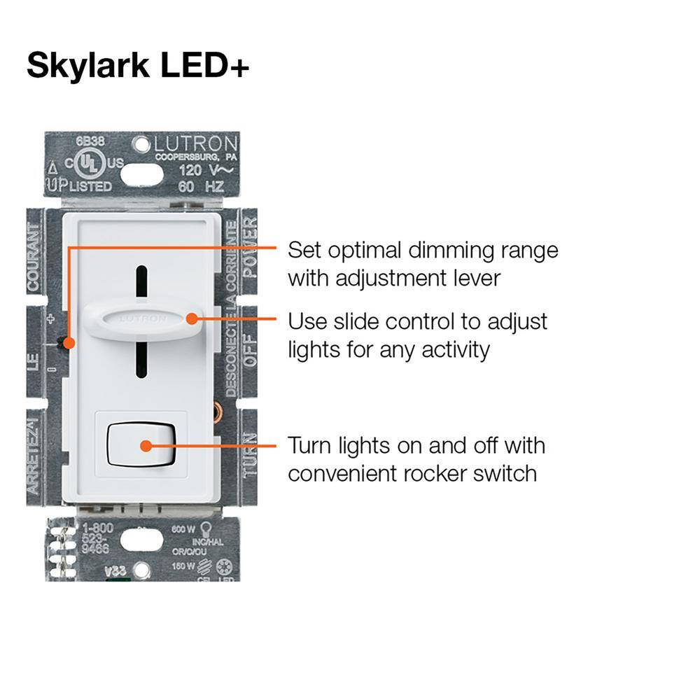 Lutron Skylark LED+ Dimmer Switch for Dimmable LED Bulbs 150W LEDSingle-Pole or 3-Way Light Almond (SCL-153P-LA) SCL-153P-LA