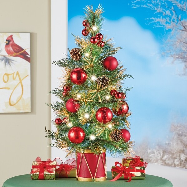 2Foot Lighted Tabletop Christmas Tree with Ornaments