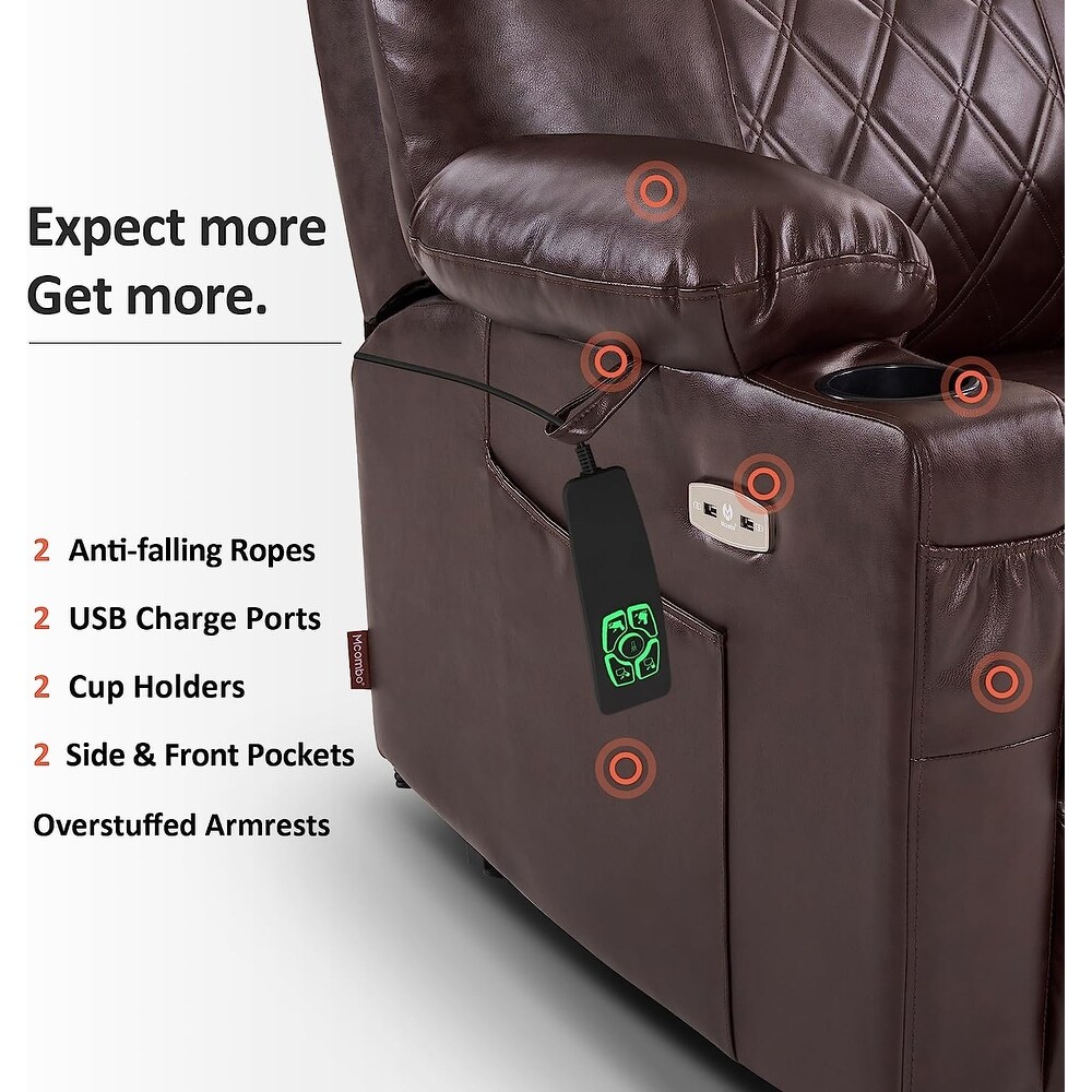 MCombo Lift Recliner Chair with Massage and Dual Heat  Adjustable Headrest  Faux Leather 7111