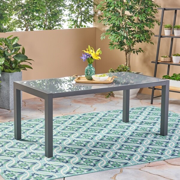 Rowan Outdoor Tempered Glass Dining Table with Aluminum Frame by Christopher Knight Home