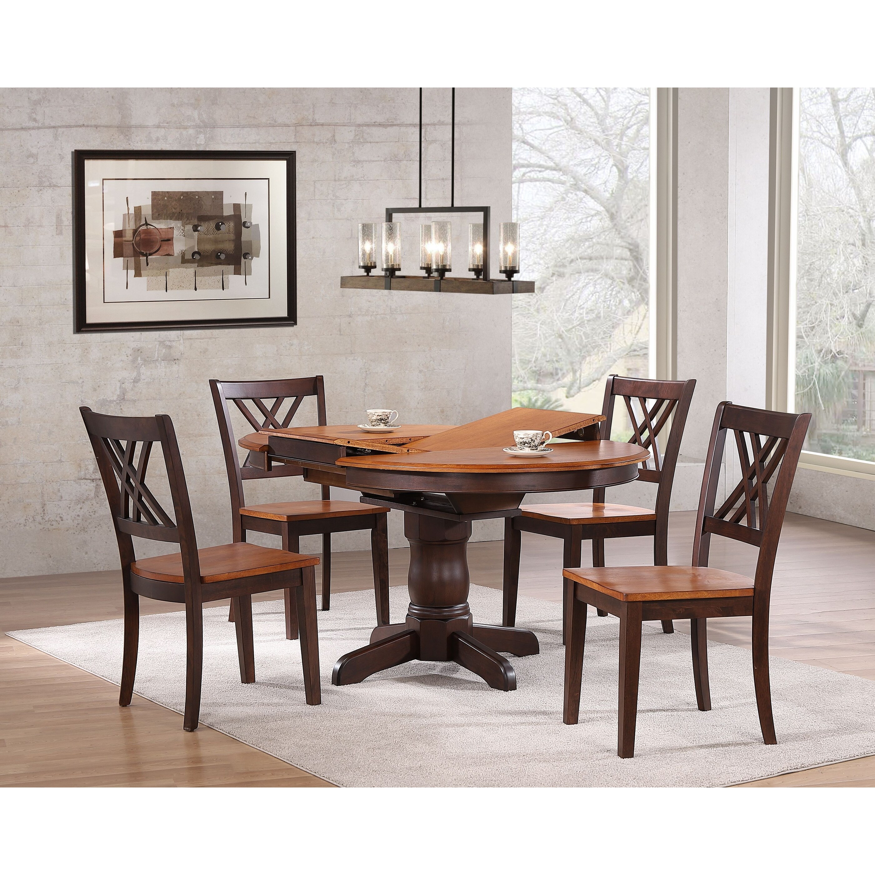 Iconic Furniture 5 piece Whiskey Mocha Double X Back Round Dining Set