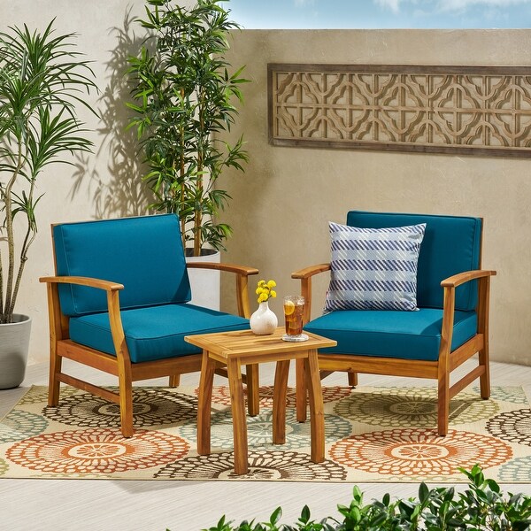 Perla Outdoor Acacia Cushioned 3piece Chat Set by Christopher Knight Home