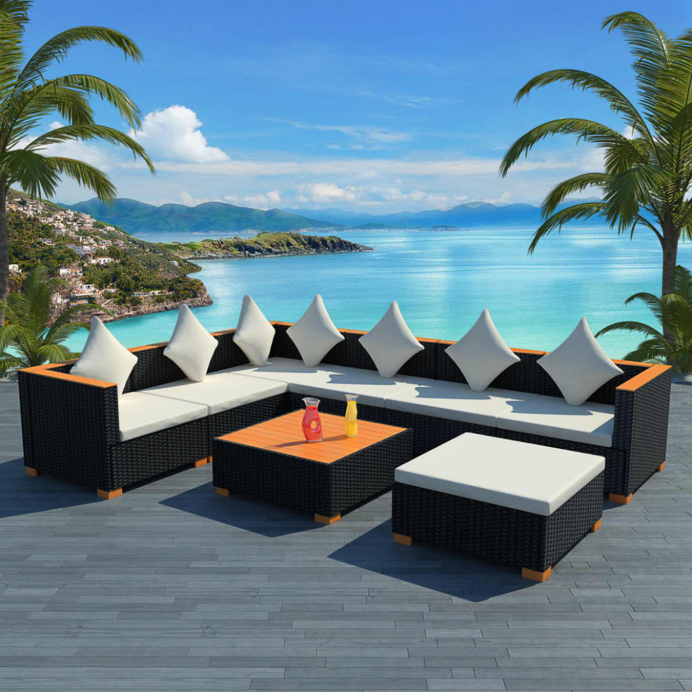 vidaXL Patio Sofa Set Sectional Sofa Patio Furniture 8 Piece Poly Rattan Black   Tropical   Outdoor Sofas   by vidaXL LLC  Houzz