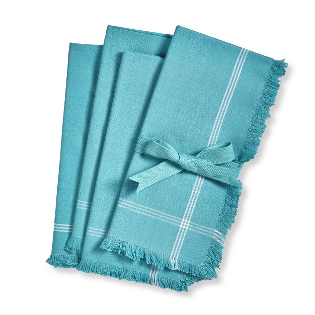 Tag Solid Turquoise With White Border Stripe Cotton Machine Washable Napkin Set Of 4