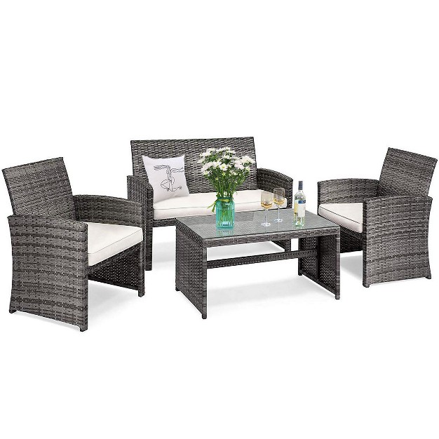 Tangkula 4 Pcs Patio Wicker Furniture Outdoor Rattan Chairs W cushions