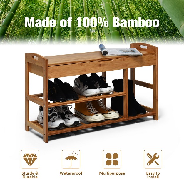 Costway 3 tier Bamboo Shoe Bench Entryway Storage Rack Organizer Home Hallway Brownnature