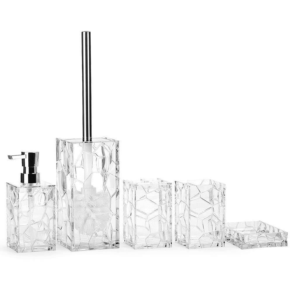 Dracelo 5-Piece Bathroom Accessory Set with Toothbrush Holder Tumbler Lotion Dispenser Soap Dish Toilet Brush Set in. White B092HYMQK3