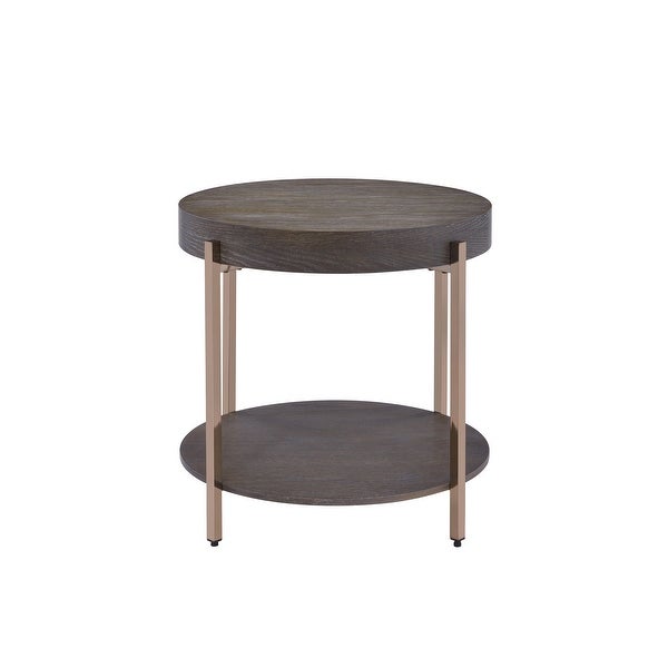 End Table， 2-Tier Coffee Table Sofa Table Dark Oak and Champagne Finish