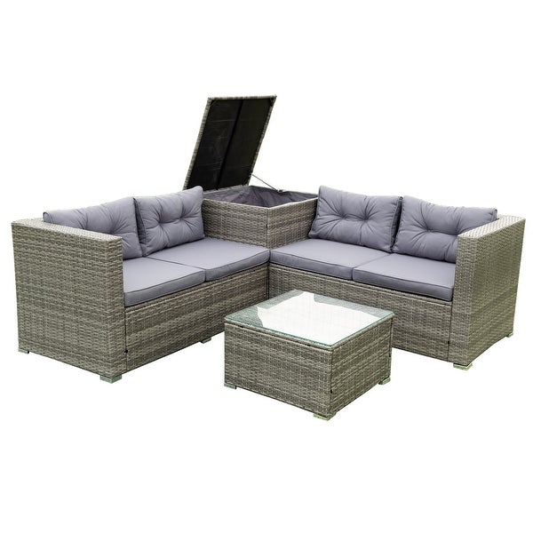 4 Piece Patio Sectional Rattan Outdoor Sofa Set with Storage Box - Overstock - 37536997