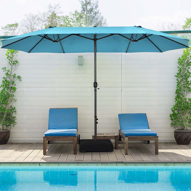 15FT Double-Sided Twin Patio Umbrella with Base & Crank System, Extra-Large Cantilever Market Umbrella