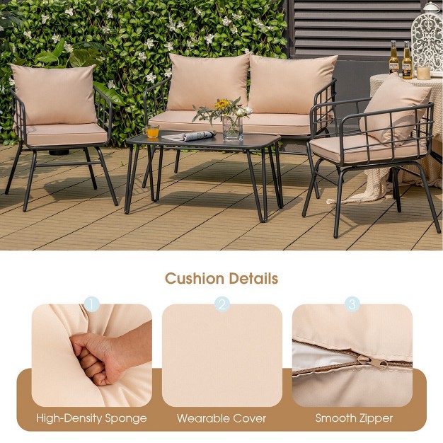 Tangkula 4pcs Patio Conversation Set Outdoor Furniture Set W Cushions Steel Structure